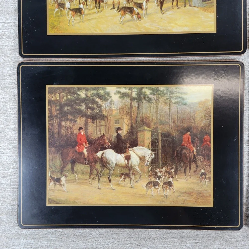VTG Pimpernel Tally Ho Placemats Set 4 Fox Hunt Cork Back Horses England Hunting